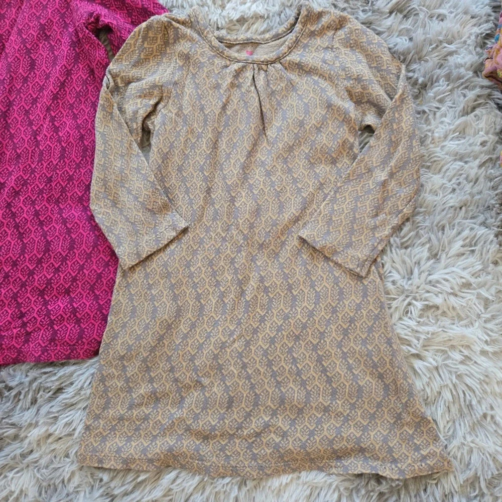Pink Chicken Girls 4T Long Sleeve Dress Lot 2 Magenta Tan Geometric‎ Leaf Print